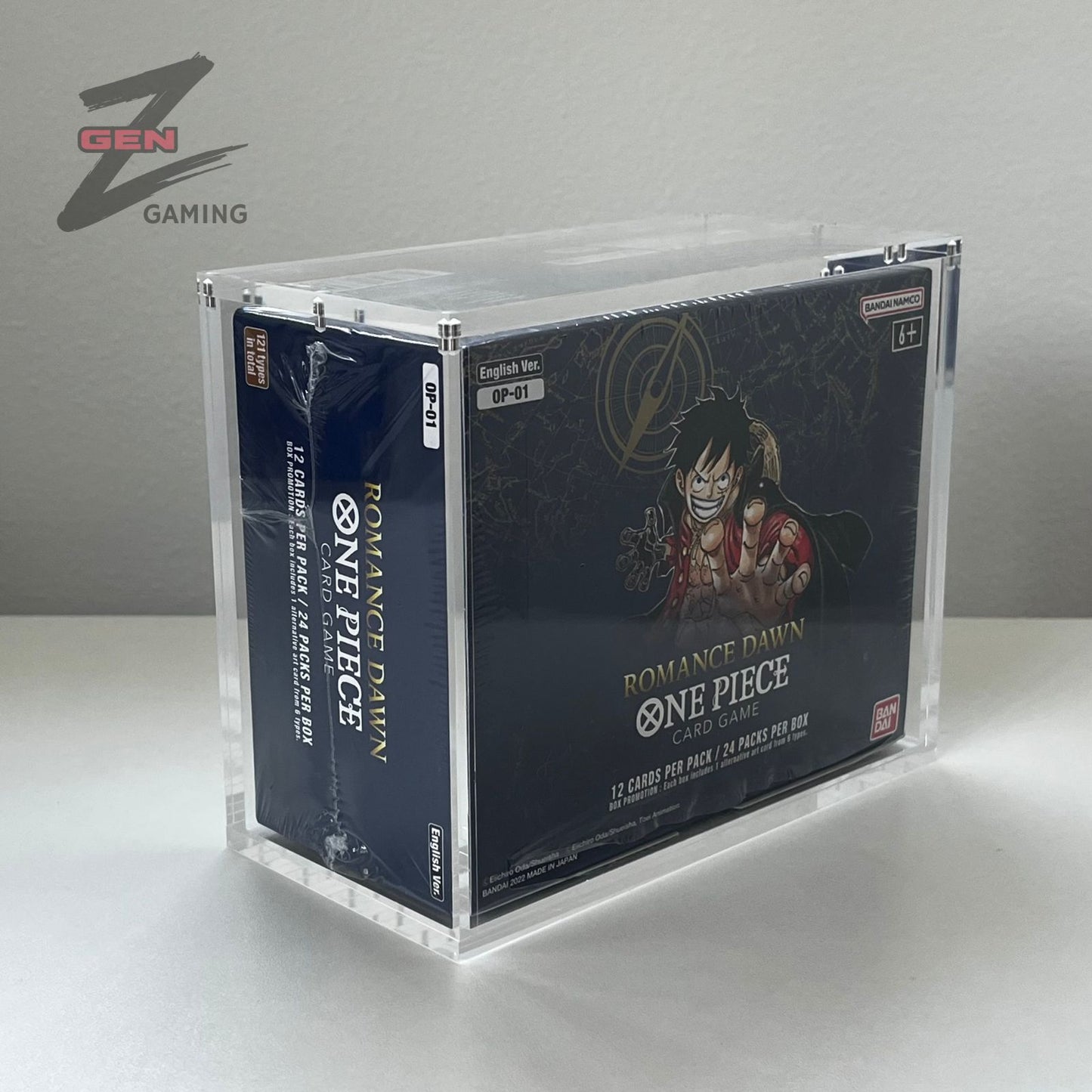 One Piece Booster Box WHITE BOTTOM OP01/03 Acrylic Display Case 99% UV Resistant Magnetic Lid