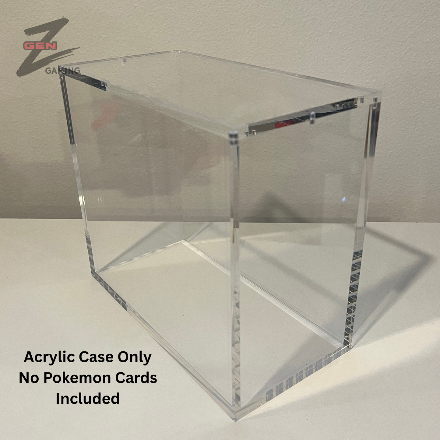 An empty pokemon acrylic protective case ready for storage or display of a pokemon ETB Elite Trainer Box.